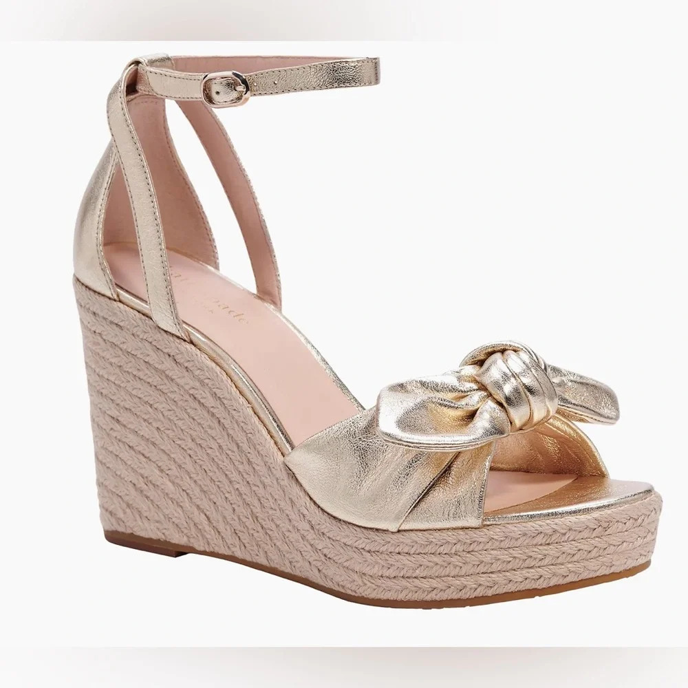 kate spade New York Wedge Sandals Sz. 9.5 Pale Gold - Picture 2 of 11